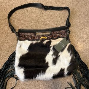 Myra Leather and Hairon Sunflower Handbag